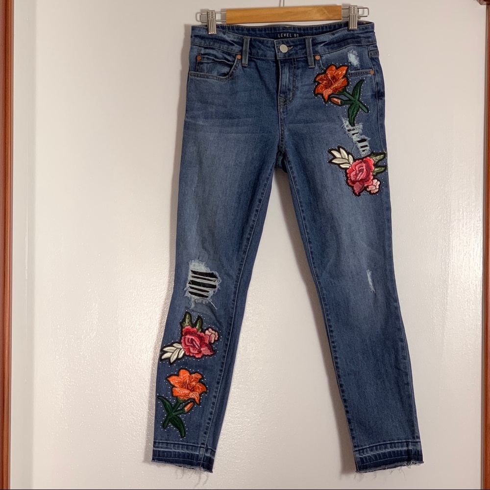 Level 99 Patchwork Floral Jeans